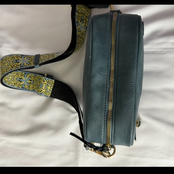 NWT Le Miel Vegan Leather Blue Crossbody w/ Patterned Adjustable Strap - Picture 6 of 10
